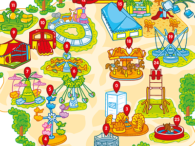 Attractions map for kids attractions children colorful cute illustrations kids map stokarenko summer travel trip vector