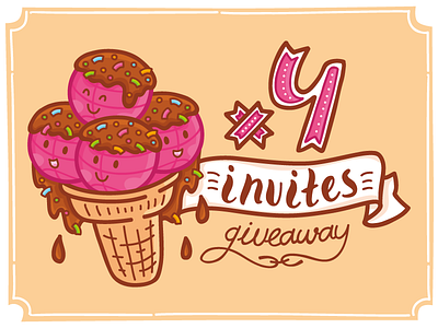 x4 invites giveaway! colorful cute dribbble giveaway ice cream illustration invitation invitations invite invites lettering letters