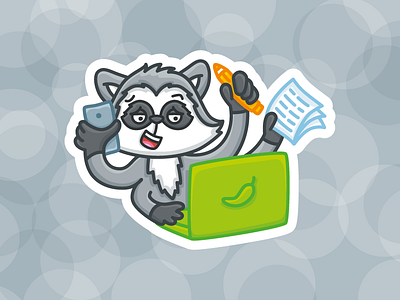 Working days ;) badoo character cute hero icons ios multitasking person racoon sticker stickers work