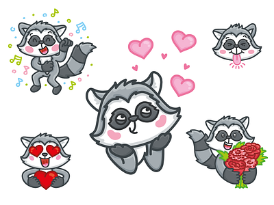 Raccoon Character badoo character cute hello icons ios laugh love person racoon sticker stickers