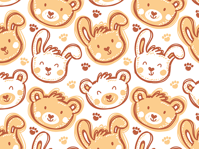 Kids pattern animals bear bib bunny children cute illustrations kids pattern paw seamless pattern vector