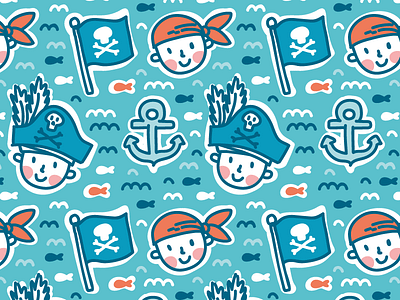 Arrr Pirates ;) anchor bib children cute fish hat illustrations kids pattern pirates seamless pattern vector