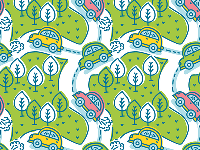 Road trip pattern! bib car children cute illustrations kids map pattern road seamless pattern tree vector