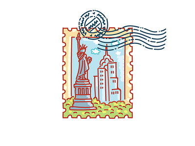 🗽 New York post stamp 🗽 doodle illustration new york post post stamp postcard skyscraper stamp statue statue of liberty sticker usa