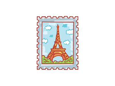 🗺 Paris post stamp 🗺 city clouds doodle eiffel tower illustration paris post post stamp postcard stamp statue sticker