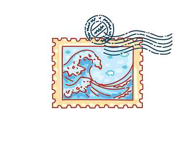 🌊 Post stamp 🌊 clouds doodle illustration ocean post post stamp postcard sea stamp statue sticker water