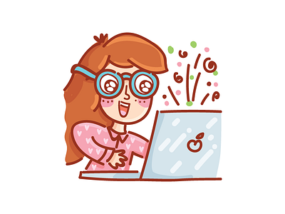 Working 😍 appstore brainstorm character cute deadline girl glasses imessage ios laptop stickers working