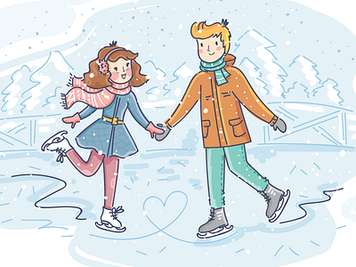 Winter date boy character cute date doodle girl heart illustration love people romantic vector