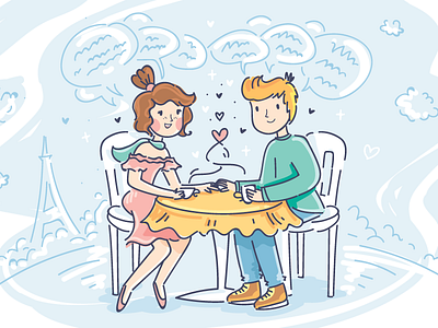 Dating cartoon character date doodle heart illustration love paris people romantic travel vector