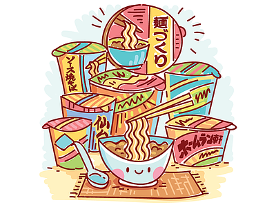 🍜 Japanese delicious boxes! bright color cartoon cute delicious doodle drawing eat food illustration japanese ramen vector