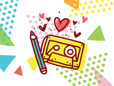 📼❤️✏️ True love! 80s style 90s cartoon cassette character cute design doodle illustrations imessage ios love music pencil retro stickers vector