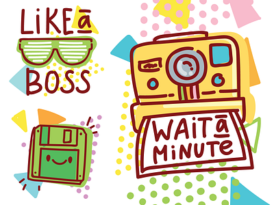 📼 80's inspiration! 80s style boss cartoon cassette character cute floppy illustration illustrations imessage photo stickers vector