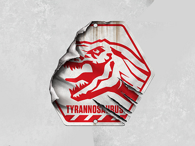 Proceed With Caution! badge icon illustration metal shred tyrannosaurus