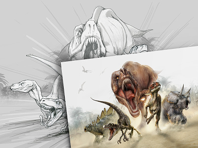 Jurassic World Rampage! digital dinosaur illustration jurassic paint rampage raptor sketch t rex world