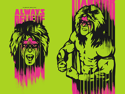 Ultimate Warrior Streak Typography artwork handrawn illustration licensing neon typography ultimate warrior wrestling