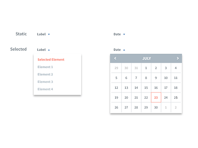 UI Style Guide calendar drop down kit list selected ui white