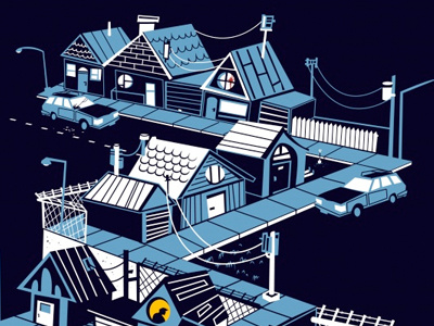 The Suburbs blue city drawing illustration neighborhood small suburbs town