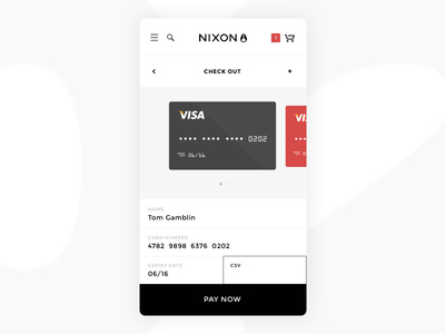 Nixon Checkout Concept app checkout credit card dailyui nixon skateboarding snowboarding surfing