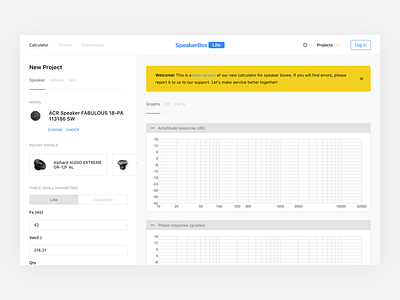 SpeakerBoxLite – Calculator design in progress interaction ui ui dashboard ux web