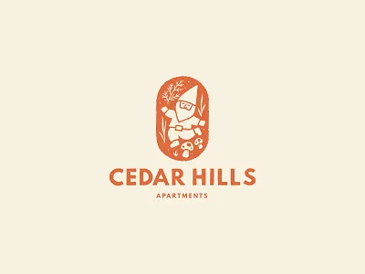 Cedar Hills Apartments Branding & Identity - The Gnome apartment branding apartment logo branding dancing dancing gnome gnome gnome branding gnome logo handdrawn gnome handdrawn logo handlettered logo handlettering identity illustrated gnome illustrated logo illustration lettering logo portland portland or