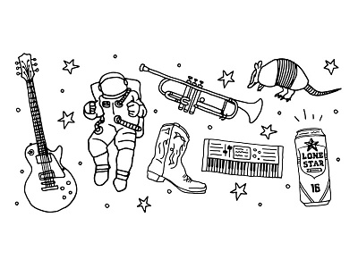 The Suffers' Bandana Design - Illustration Detail astronauts funk guitars houston illustration instruments linework music soul tacos texas thesuffers