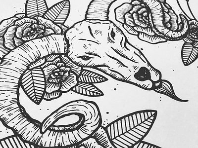 Flowers and A Goat black and white flowers goat handmade illustration illustrator ink linework pen and ink roses