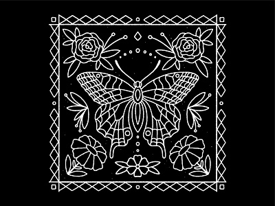 Butterfly Flower black and white butterfly bw daisies flash floral florals flower illustration illustrator insects line art pattern roses tattoo tattoo flash tile traditional
