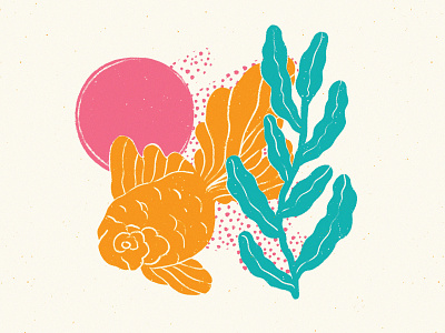 Goldfish and kelp color colorful design drawing fauna fish drawing floral goldfish illustration illustrator orange pink procreate retro color retro design seattle illustrator texture vintage