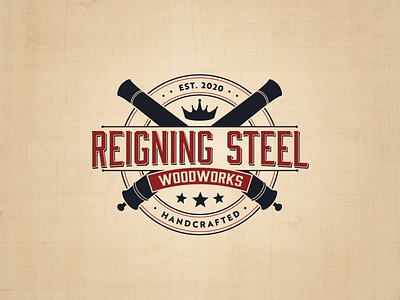 Reigning Steel Woodworks logo adobe illustrator badge badge logo graphic design logo