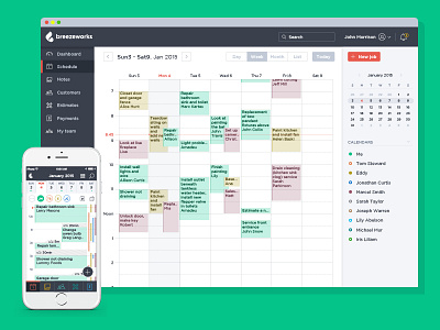 Breezeworks schedule admin calendar dashboard employees job detail month saas schedule ui web client web design week
