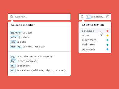Breezeworks search drop down expandible modifier search section segmentation select tags ui ux web design