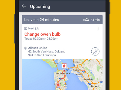 Breezeworks upcoming events android drive google icons maps mobile now ui upcoming ux visual design