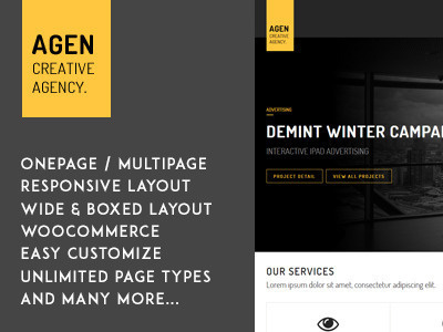 AGEN - One Page / Multi Page Responsive WP Theme agency business clean company corporate css3 fullscreen html5 modern multi page multipurpose one page