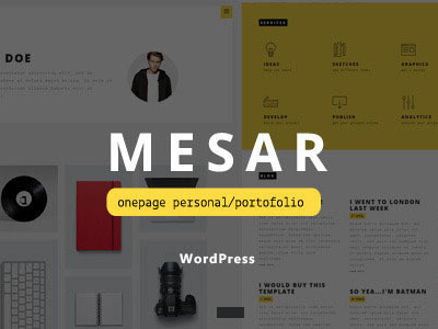 Mesar - Onepage Personal/Portofolio WordPress Theme clean creative freelancer html isotope modern onepage personal photographer portfolio showcase