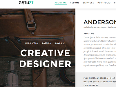 Briwfi - Onepage WordPress/Portfolio Theme business cardicv modern one page personel portfolio responsive