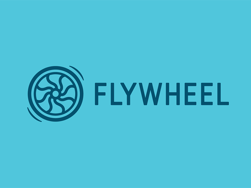 Dribbble flyhweel logo animation bluebg