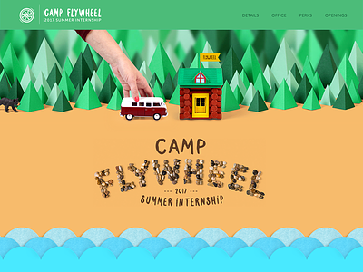 Camp Flywheel - Microsite bright camp camping microsite one page scroll parallax playful website wes anderson
