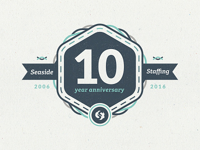 Seaside Staffing 10 Year Anniversary Badge 10 anniversary badge blue brand green icon logo milestone shirt