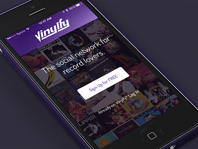 Vinylfy App - Welcome View app design ios login mobile social ui ux vinyl vinylfy welcome