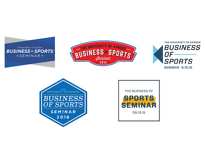 University of Kansas Business of Sports Logos badge blue business conference crest ku logo logos red seminar sports