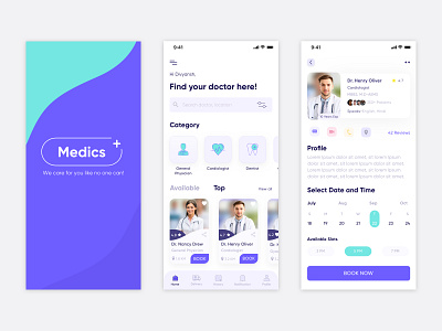 medics- Doctor appointment app app ui design flat minimal ui ux