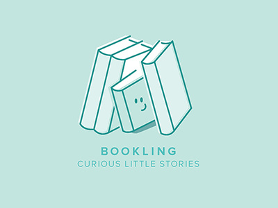 'Bookling' Logo book happy hiding logo small smile smiling turquoise white