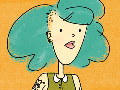 The Girl With Cool Hair collar colorful cool cute hair illustration orange retro serious tattoo turquoise