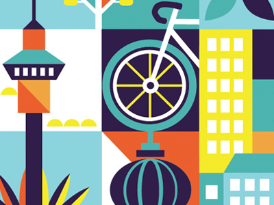 Auckland Illustration 2 asian auckland bike city graphic illustration lantern nz sky tower vector