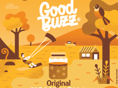 Good Buzz label rebrand bottle drinks illustration kitesurfing kombucha label label design vector