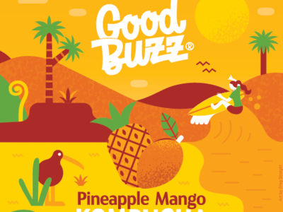 Good Buzz label rebrand illustration packaging surfing