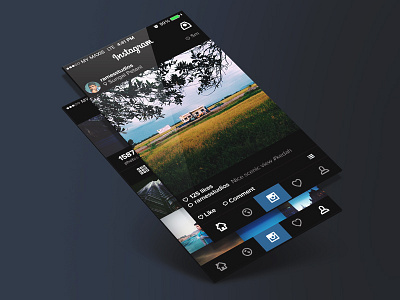 Instagram iOS7 - Black Theme app dark flat instagram interface ios7 iphone mobile photos profile ui ux