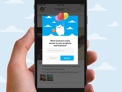 Would you sign up? app balloons cat color email ios opt in popup signup