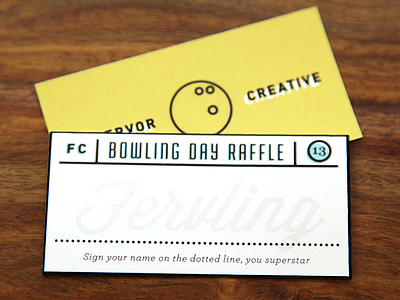 Fervling Raffle Tickets art blue bowling cards clean fervor illustration line raffle script ticket typography
