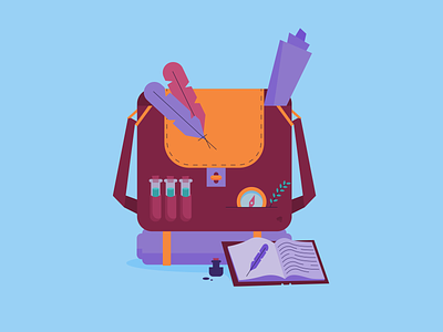 Let's go on an adventure adventure bag book books camping clean compass cute feather feathers final fantasy crystal chronicles flat illustration ink map potions riot games satchel video games